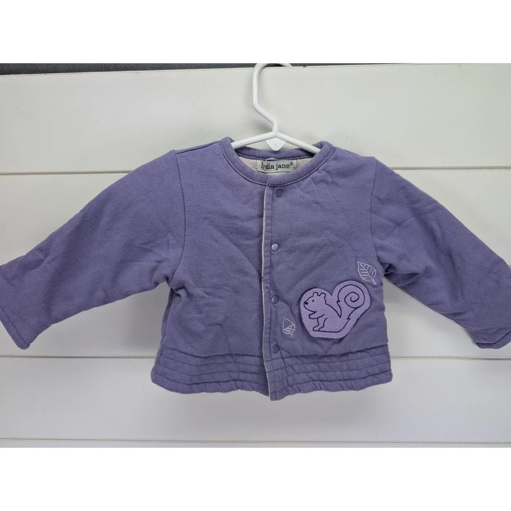 Vintage Cotton Jacket Baby Girl 3 Months Purple Squirrel Woodland 90s Y2K Snap